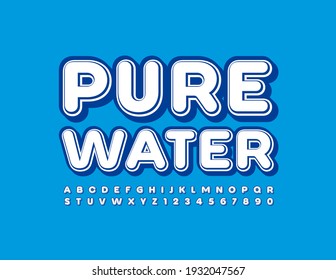 Vector eco banner Pure Water. Trendy Uppercase Font. Retro style Alphabet Letters and Numbers set
