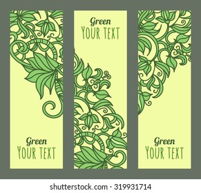 Vector eco banners set with green plants. Decorative header design