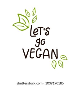 Vector eco, bio green logo or sign. Vegan  healthy food badge, tag for cafe, restaurants, products packaging. Hand drawn leaves, branches, plant elements with lettering. Organic design template.