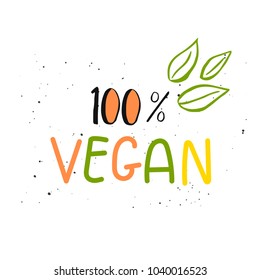 Vector eco, bio green logo or sign. Vegan  healthy food badge, tag for cafe, restaurants, products packaging. Hand drawn leaves, branches, plant elements with lettering. Organic design template.