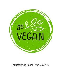 Vector eco, bio green logo or sign. Vegan  healthy food badge, tag for cafe, restaurants, products packaging. Hand drawn leaves, branches, plant elements with lettering. Organic design template.
