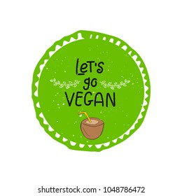 Vector eco, bio green logo or sign. Vegan  healthy food badge, tag for cafe, restaurants, products packaging. Hand drawn leaves, branches, plant elements with lettering. Organic design template.