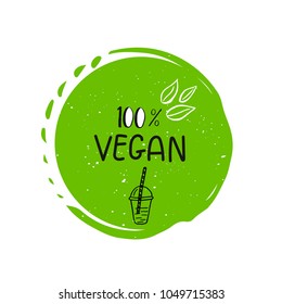 Vector eco, bio green logo or sign. Vegan  healthy food badge, tag for cafe, restaurants, products packaging. Hand drawn leaves, branches, plant elements with lettering. Organic design template.