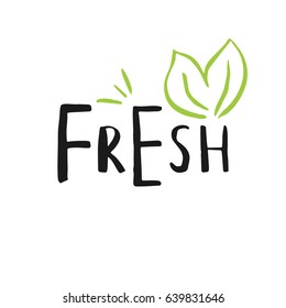 Vector eco, bio green logo or sign. Vegan, raw, healthy food badge, tag for cafe, restaurants, products packaging. Hand drawn leaves, branches, plant elements with lettering. Organic design template.