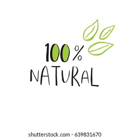 Vector eco, bio green logo or sign. Vegan, raw, healthy food badge, tag for cafe, restaurants, products packaging. Hand drawn leaves, branches, plant elements with lettering. Organic design template.