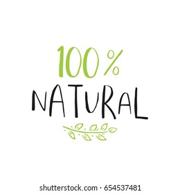 Vector eco, bio green logo or sign. Vegan, raw, healthy food badge, tag for cafe, restaurants, products packaging. Hand drawn leaves, branches, plant elements with lettering. Organic design template.