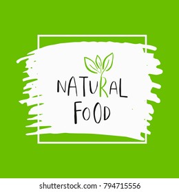 Vector eco, bio green logo or sign. Vegan, raw, healthy food badge, tag for cafe, restaurants, packaging. Hand drawn  leaves, plant elements with lettering. Organic design template.
