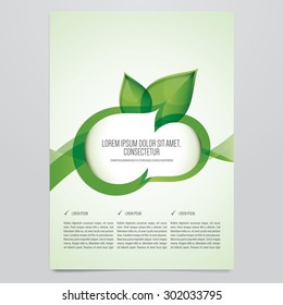 Vector eco brochure, flyer template. Modern green leaf, environment design.