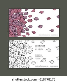 Vector eco business card with green hand drawn leaves. May be part of corporate identity.