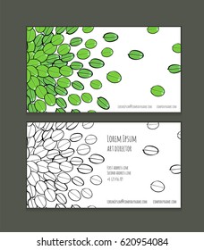 Vector eco business card with green hand drawn leaves. May be part of corporate identity.