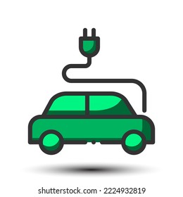 Vector eco Auto gefüllt Linie Symbol grün Monoton kleinen Schatten, Technologie und erneuerbare Energie Konzept, 64x64 Pixel perfekt für Website-UI-Medien, mobile Anwendung, Poster-Design