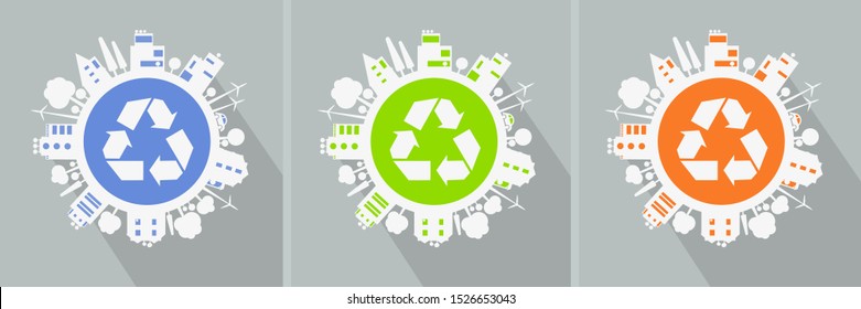 Vector eco city, town concept. Placard. Vector illustration