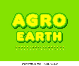 Concepto ecológico vectorial Agro Earth con tipo de pegatina Font. Conjunto de letras y números de alfabeto moderno brillante