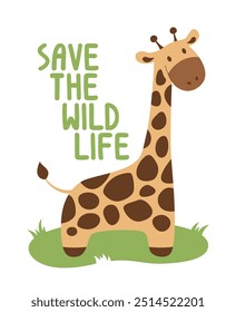 Arte de concepto eco Vector con jirafa. Guardar La vida silvestre