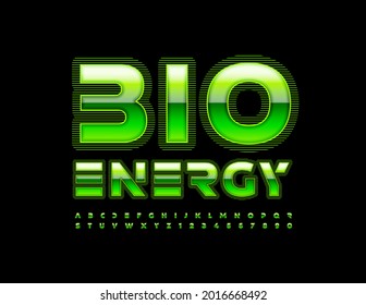 Vectorökokonzept Bio Energy. Alphabet Letters and Numbers set im Techno-Stil. Grüne futuristische Schrift
