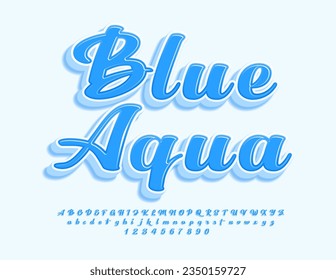 Vector eco concept Blue Aqua. Modern Elegant Font. Cursive Alphabet Letters, Numbers and Symbols set. 