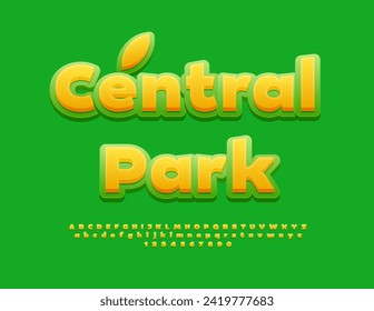 Vector eco concept Central Park with Modern Bright Font. Trendy Alphabet Letters, Numbers and Symbols set.