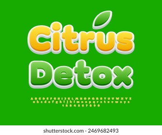 Vector eco concept Citrus Detox. Creative Yellow Font. Modern set of Alphabet Letters and Numbers.