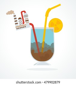 Vector eco concept factory pollutes water. Save water. Design elements for marketing, advertising, promotion, branding and media. Flat cartoon illustration. Objects isolated on a white background.