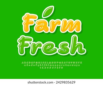 Vector eco concept Farm Fresh. Creative Green Font. Bright Glossy Alphabet Letters and Numbers set.
