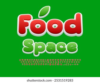 Vector eco concept Food Space. Red Glossy Font. Decorative Alphabet Letters and Numbers set