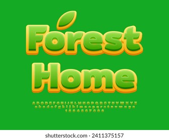 Vector eco concept Forest Home. Cute Green Font. Modern Alphabet Letters and Numbers.