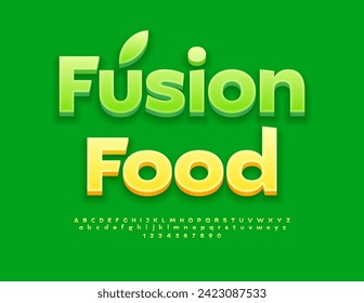 Vector eco concept Fusion Food. Modern Green Font. Creative 3D Alphabet Letters and Numbers set.