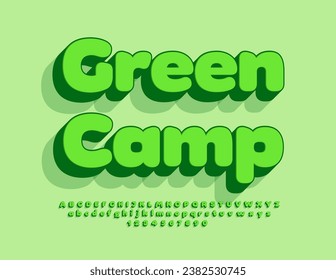 Vector eco concept Green Camp. Modern 3D Font. Artistic Alphabet Letters and Numbers set