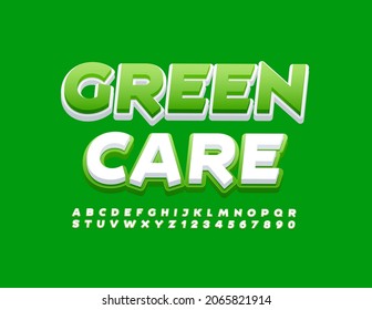 Vector eco concept Green Care with set of Alphabet Letters and Numbers. Creative modern Font