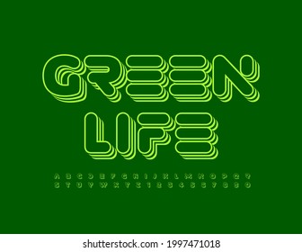 Vector eco concept Green Life with layered Font. Creative set of Alphabet Letters and Numbers