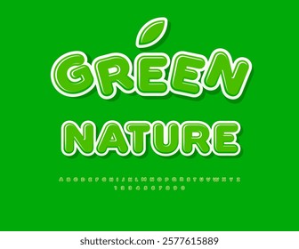 Vector eco concept Green Nature. Glossy Green Font. Cute Decorative Alphabet Letters and Numbers set.