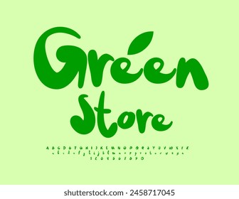 Vector eco concept Green Store. Modern Calligraphic Font. Bright stylish  Alphabet Letters and Numbers set.