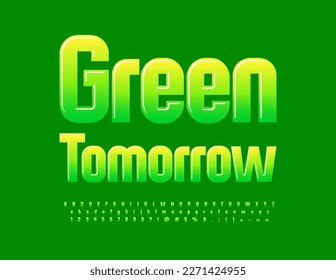 Vectorökokonzept Grün Morgen mit Farbverlauf-farbenen Schriftart. Satz kreativer Alphabet-Buchstaben, Zahlen und Symbole