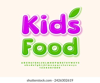 Vector eco concept Kids Food. Childish Green Font. Cartoon style Alphabet Letters, Numbers and Symbols set.