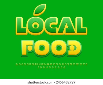 Vector eco concept Local Food. Futuristic style Font. Exclusive Green Alphabet Letters and Numbers set.