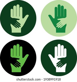 vector eco concept. man and child hands green 