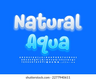 Vector eco concept Natural Aqua with glowing Blue Font. Set of artistic Alphabet Letters, Numbers and Symbols