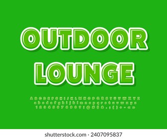 Vector eco concept Outdoor Lounge. Green Glossy Font. Artistic Alphabet Letters and Numbers.