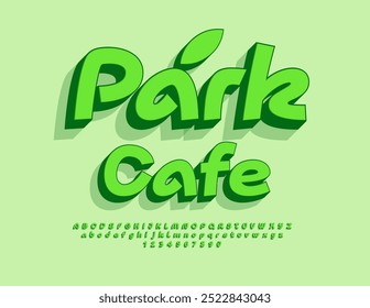 Vector eco concept Park Cafe. Creative Green 3D Font. Modern Alphabet Letters, Numbers and Symbols.