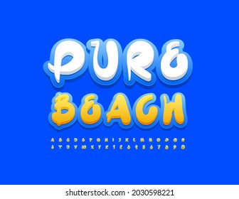 Vector eco concept Pure Beach. Artistic style Font. Set of creative Alphabet Letters and Numbers