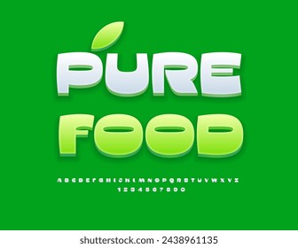 Vector eco concept Pure Food. Creative White Font. Modern stylish Alphabet Letters and Numbers.