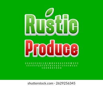 Vetor Eco conceito Rústico Sabores. Fonte Eco Verde. Letras e Números de Alfabeto 3D Digital definidos.