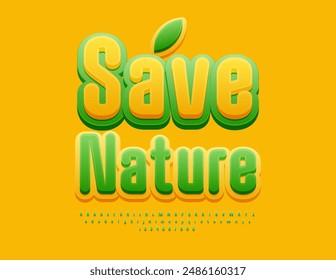 Vector eco concept Save Nature. Creative Green Font. Modern set of Alphabet Letters and Numbers. 