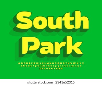 Vector eco concept South Park. Elegant 3D Font. Modern Alphabet Letters and Numbers set