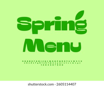 Vector Eco concept Spring Menu. Artistic Green Font. Elegant Alphabet Letters and Numbers set.