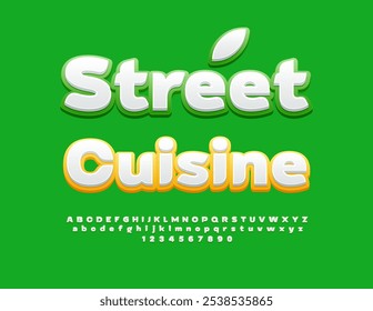 Vetor eco conceito cozinha de rua. Fonte branca e verde brilhante. Trendy digital alfabeto letras e números definido.