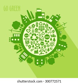 Vector eco concept of town contained of ecology icons