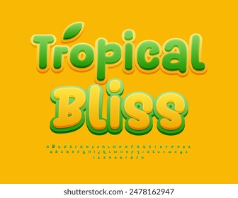 Vector eco concept Tropical Bliss. Funny Green Font. Creative Alphabet Letters and Numbers set.