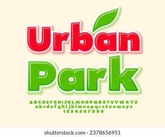 Vector eco concept Urban Park. Bold Green Font. Modern Glossy Alphabet Letters, Numbers and Symbols