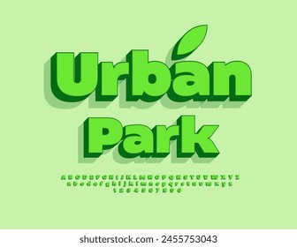 Vector eco concept Urban Park with 3D green Alphabet Letters and Numbers set. Modern bright Font.